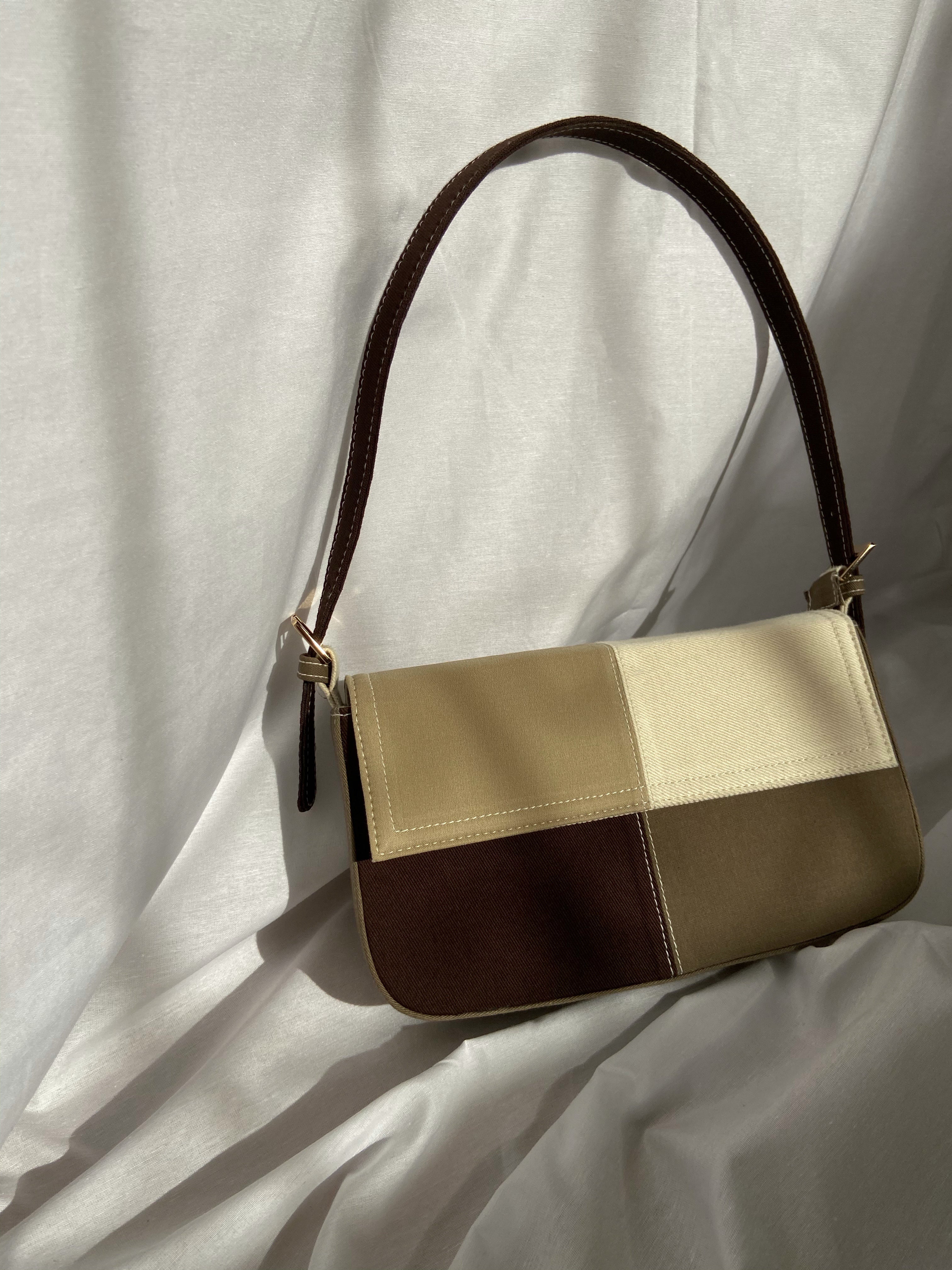 Brown Patched Denim Shoulder Bag