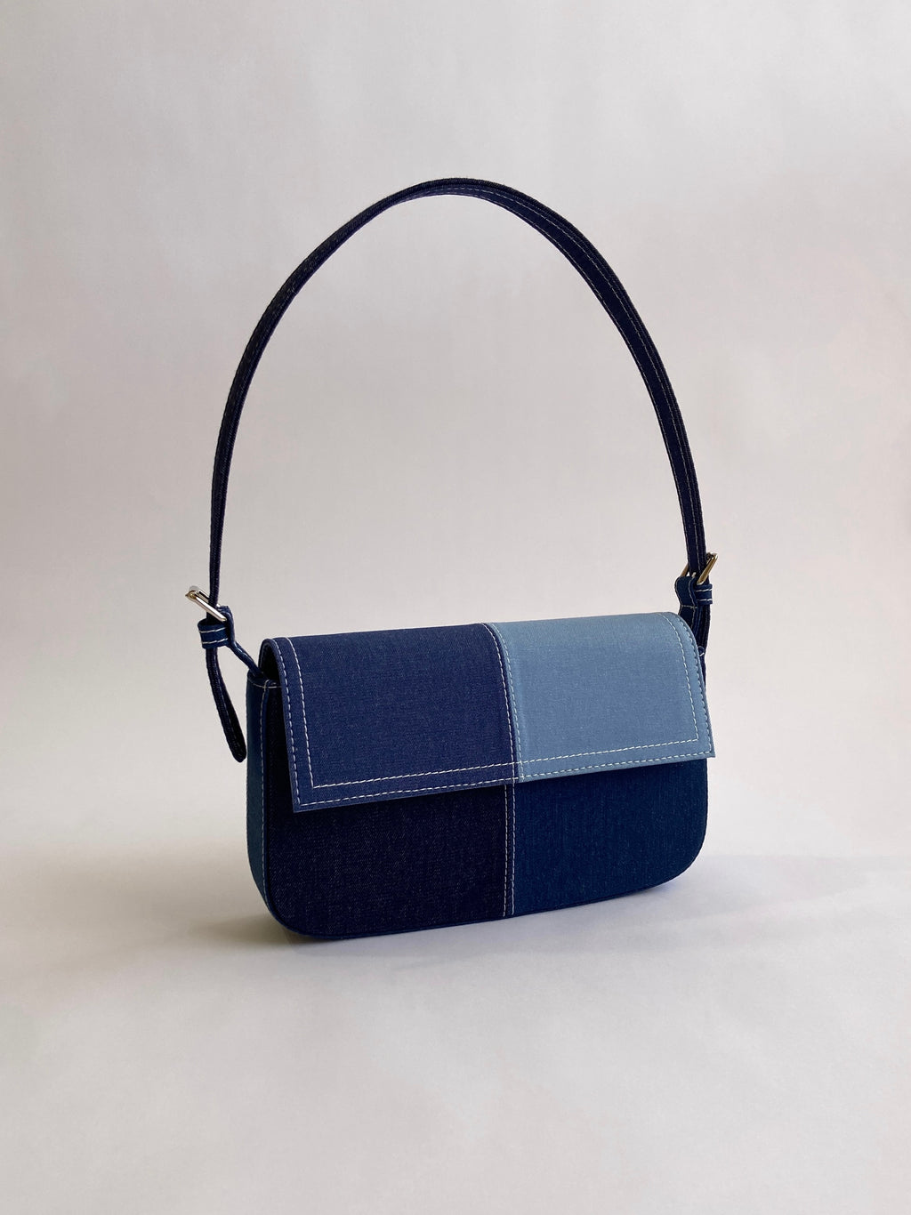 Blue Patched Denim Shoulder Bag