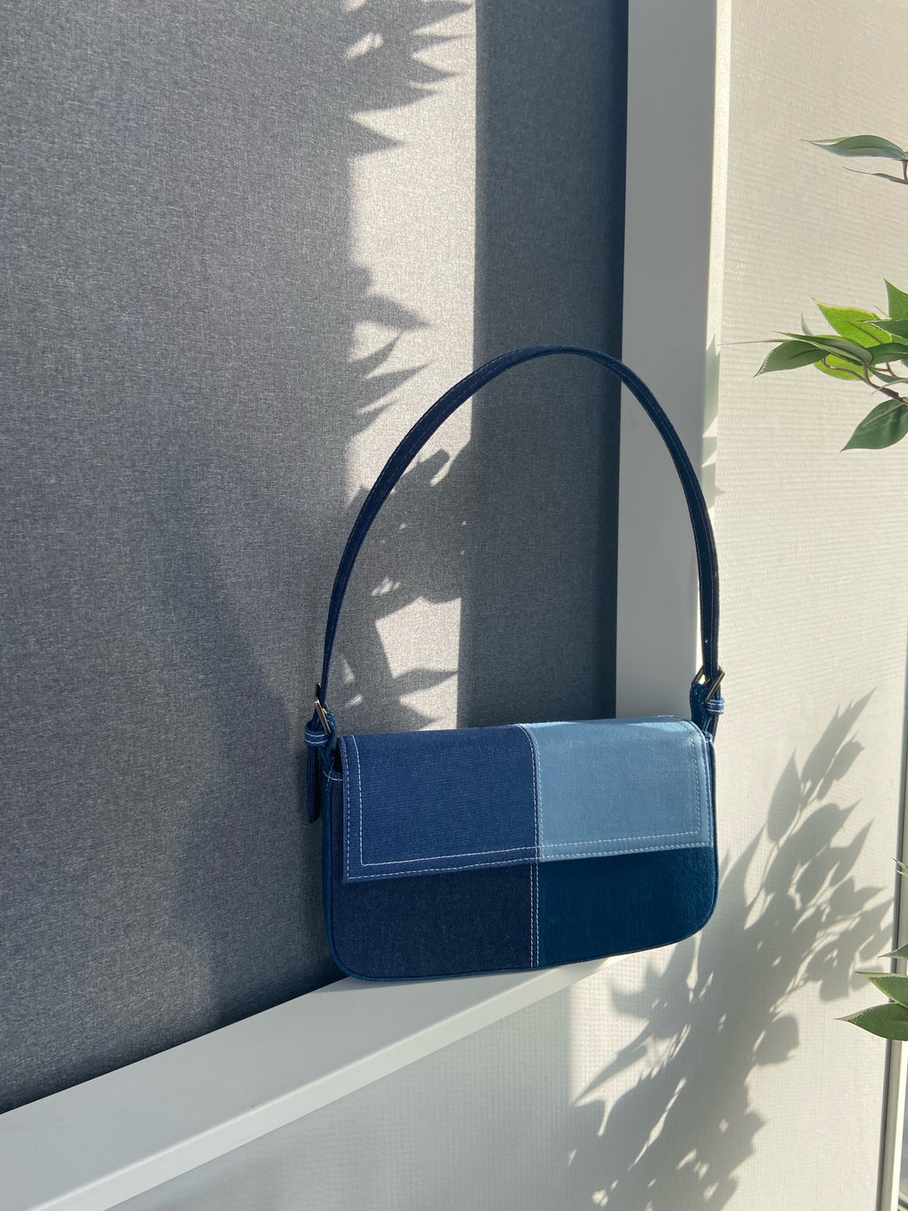 Blue Patched Denim Shoulder Bag