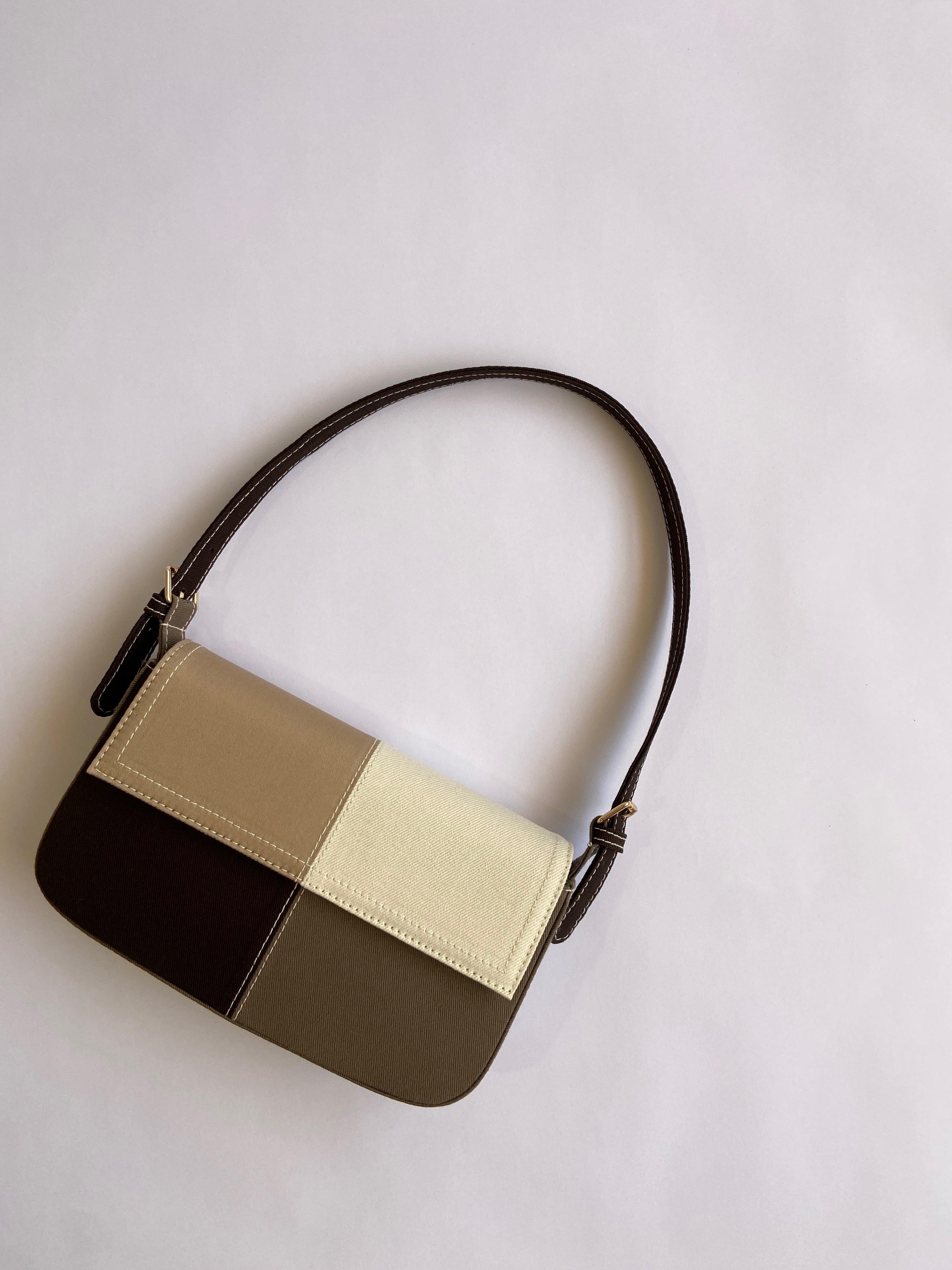 Brown Patched Denim Shoulder Bag