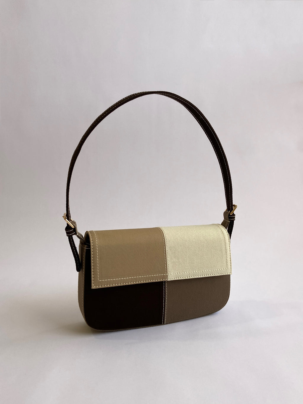Brown Patched Denim Shoulder Bag