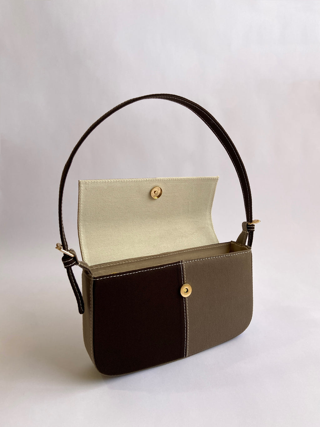Brown Patched Denim Shoulder Bag