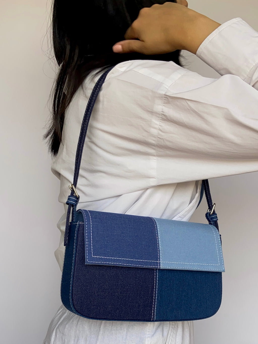 Blue Patched Denim Shoulder Bag