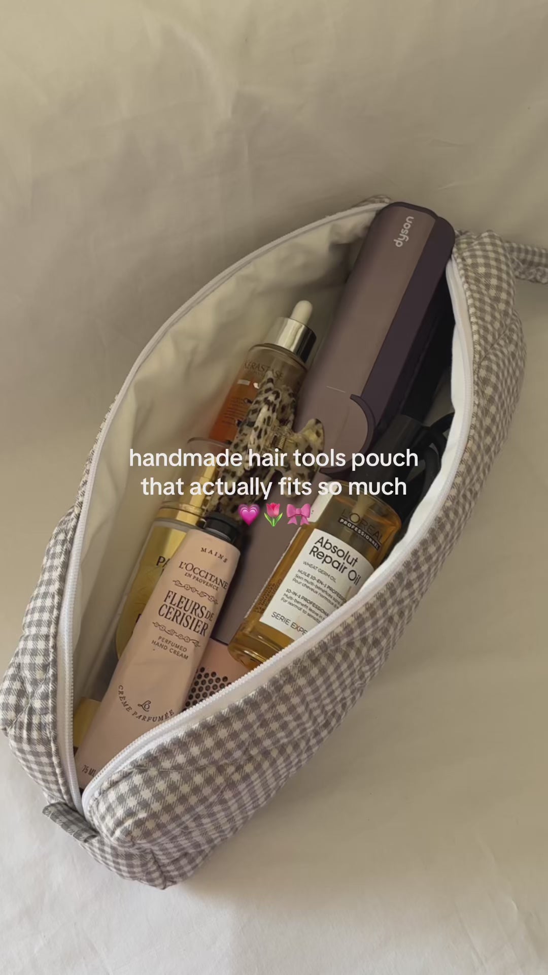 Grey Gingham Hair Tools Pouch