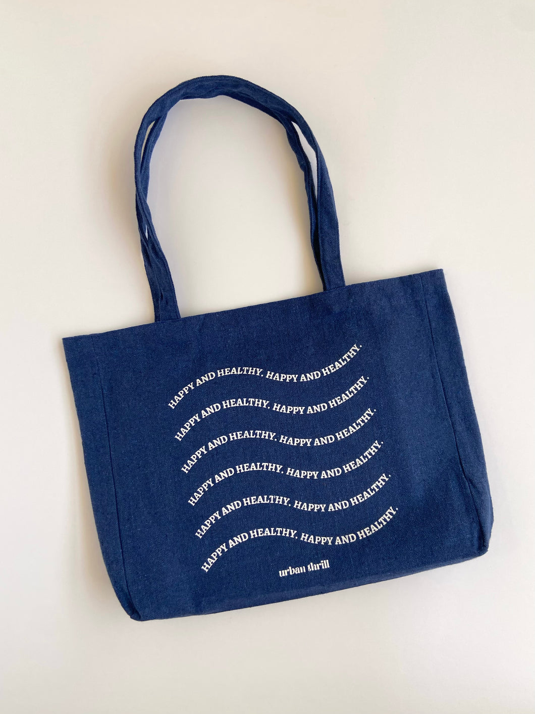 Happy and Healthy Blue Tote Bag
